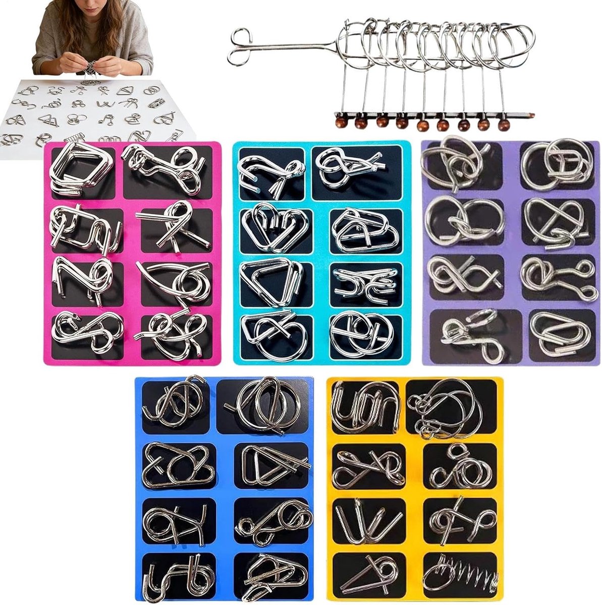 Metal Puzzels - Draad Breinbrekers - Cognitieve Ontwikkeling - 40 Stuks Set - 18 cm - Meerkleurig