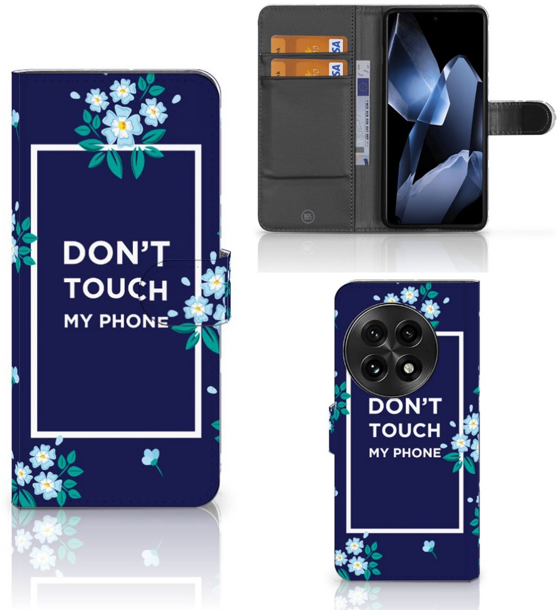 OnePlus 13 Portemonnee Hoesje Flowers Blue DTMP