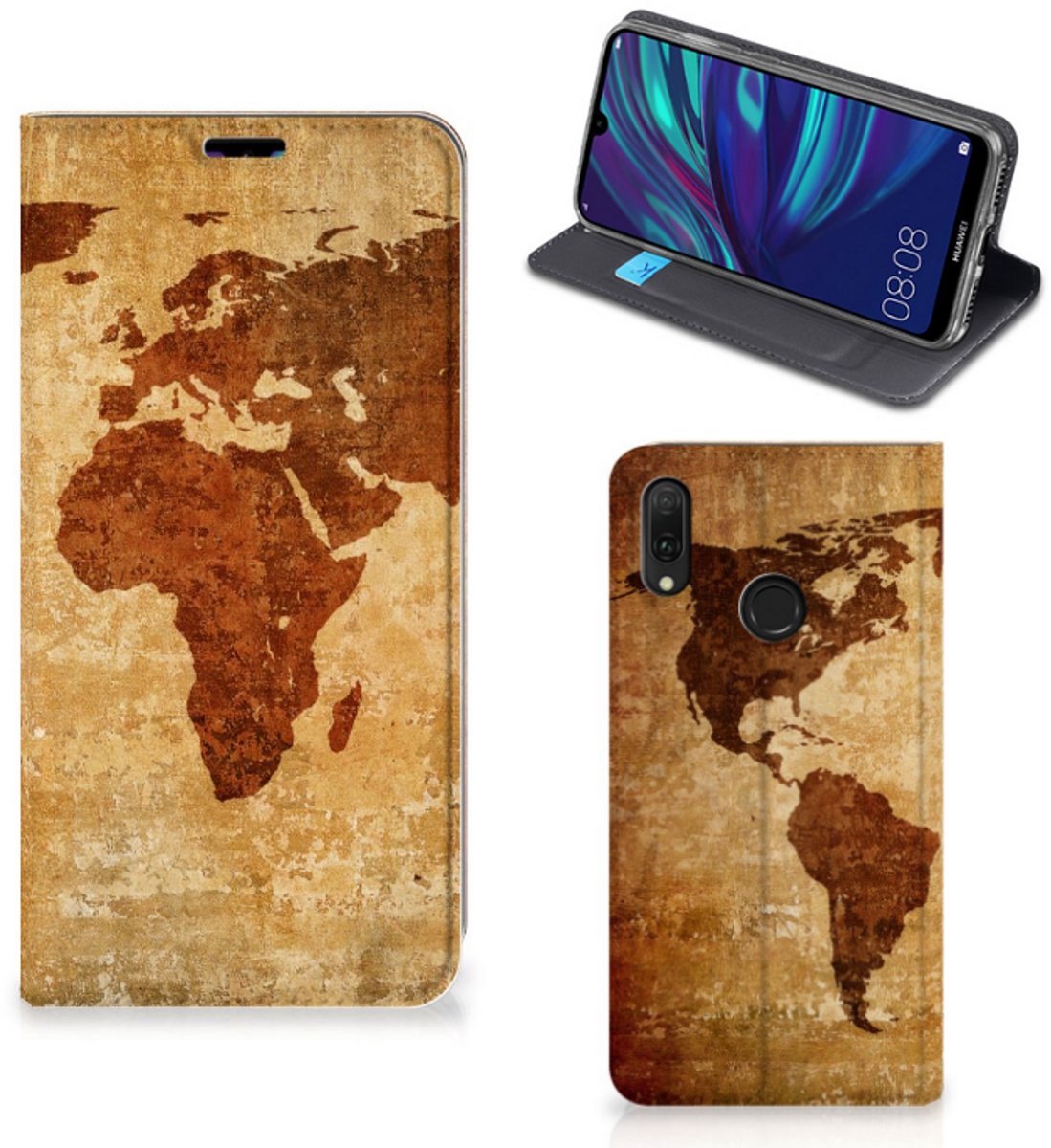 Huawei Y7 hoesje Y7 Pro (2019) Book Cover Wereldkaart