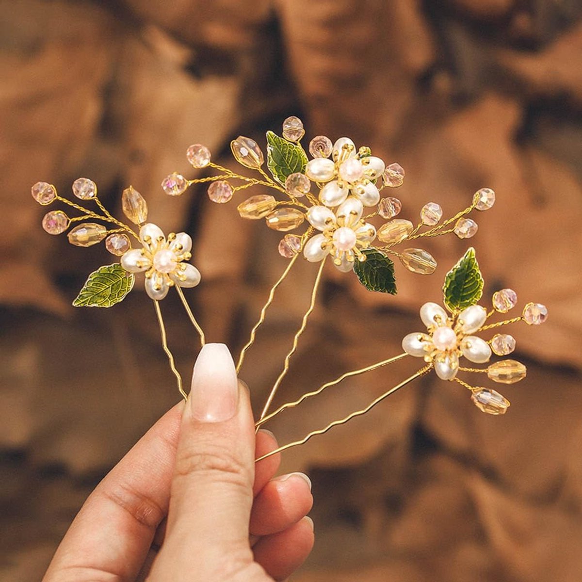 Gouden Bloem Haarspelden voor Bruidsaccessoires - Set van 3
