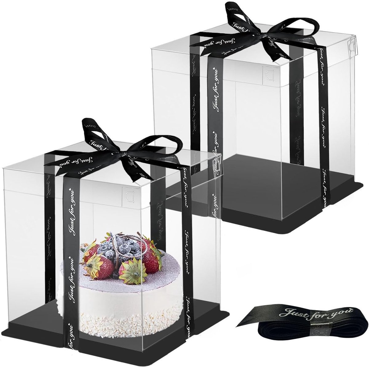 Set van 2 Transparante Taartdozen voor Verjaardagsdesserts - 21x21x24cm
