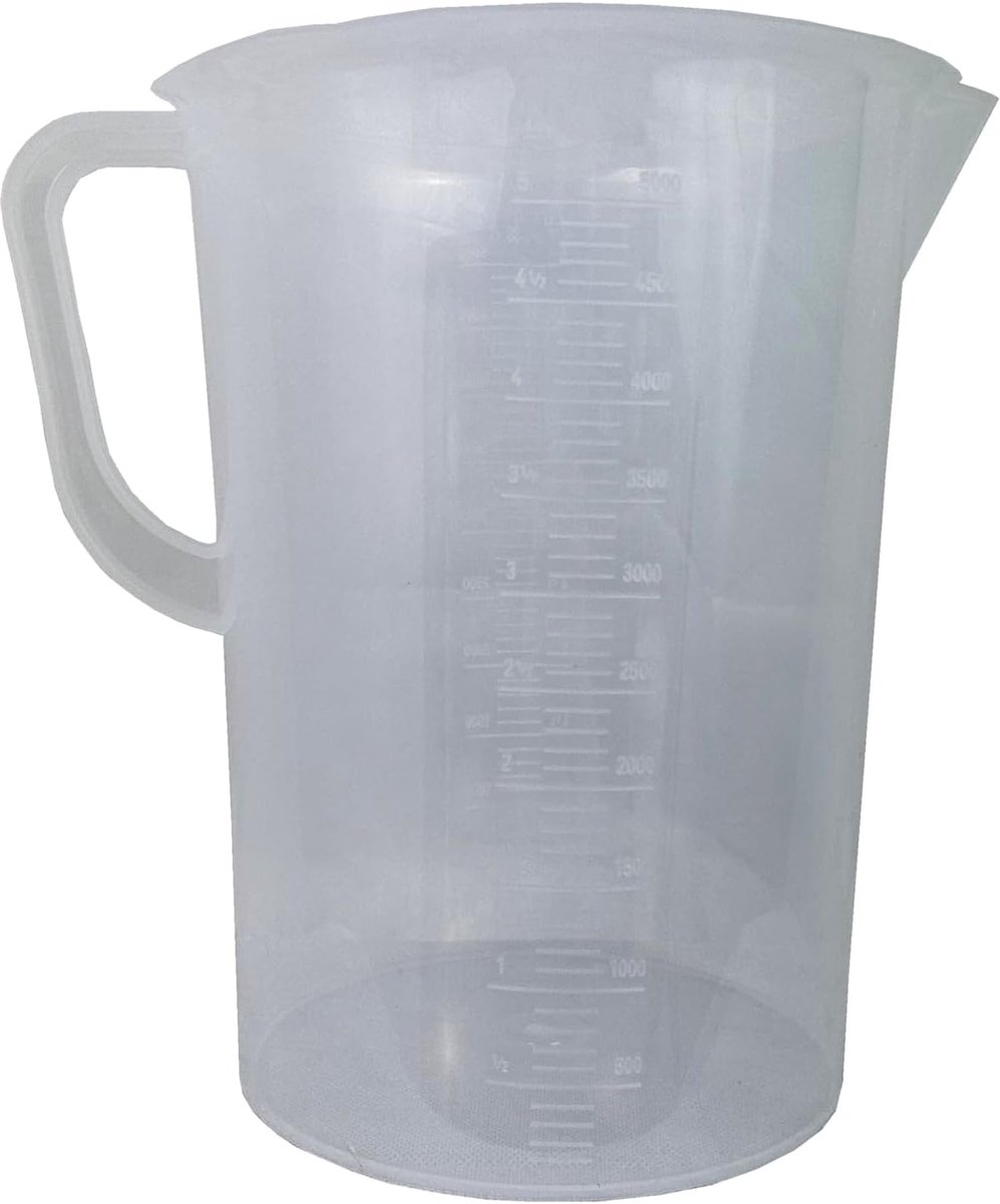Maatbeker 5 liter met V-vormige schenktuit van duurzaam kunststof