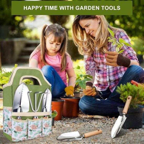 7-Delige Tuingereedschap Set - RVS Tuin Tools met Houten Handvatten - Inclusief Snoeischaar, Handschoenen, Verpotmat en Opbergtas van Merkloos	 — afbeelding 3