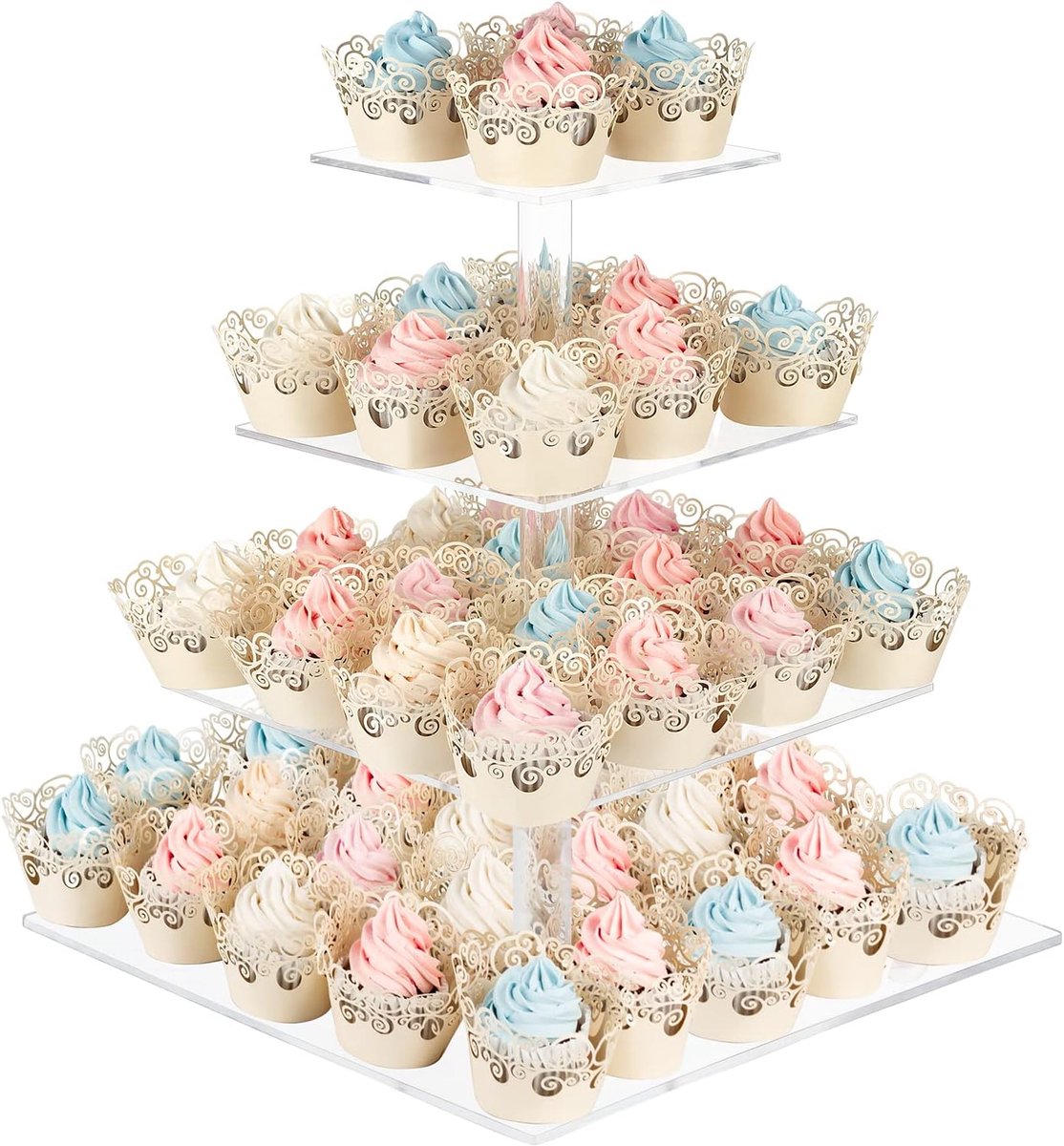 Cupcake Stand 4-laags vierkante acryl dessert toren - Transparant