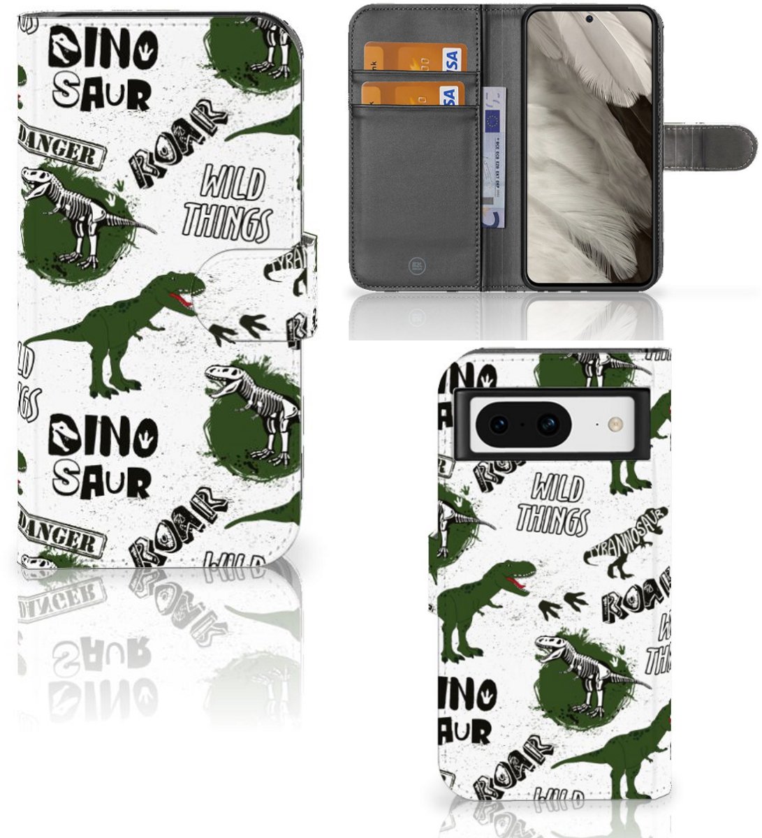 Telefoonhoesje met Pasjes voor Google Pixel 8 Dinosaurus