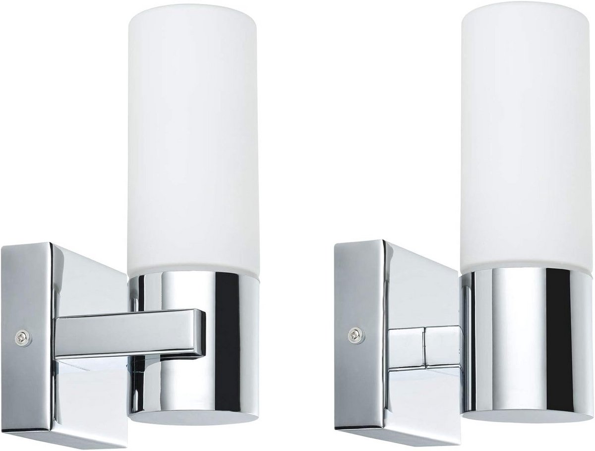Wandlamp Gemini IP44 E14 fitting 2x20W set van 2 chroom satijn metaal glas