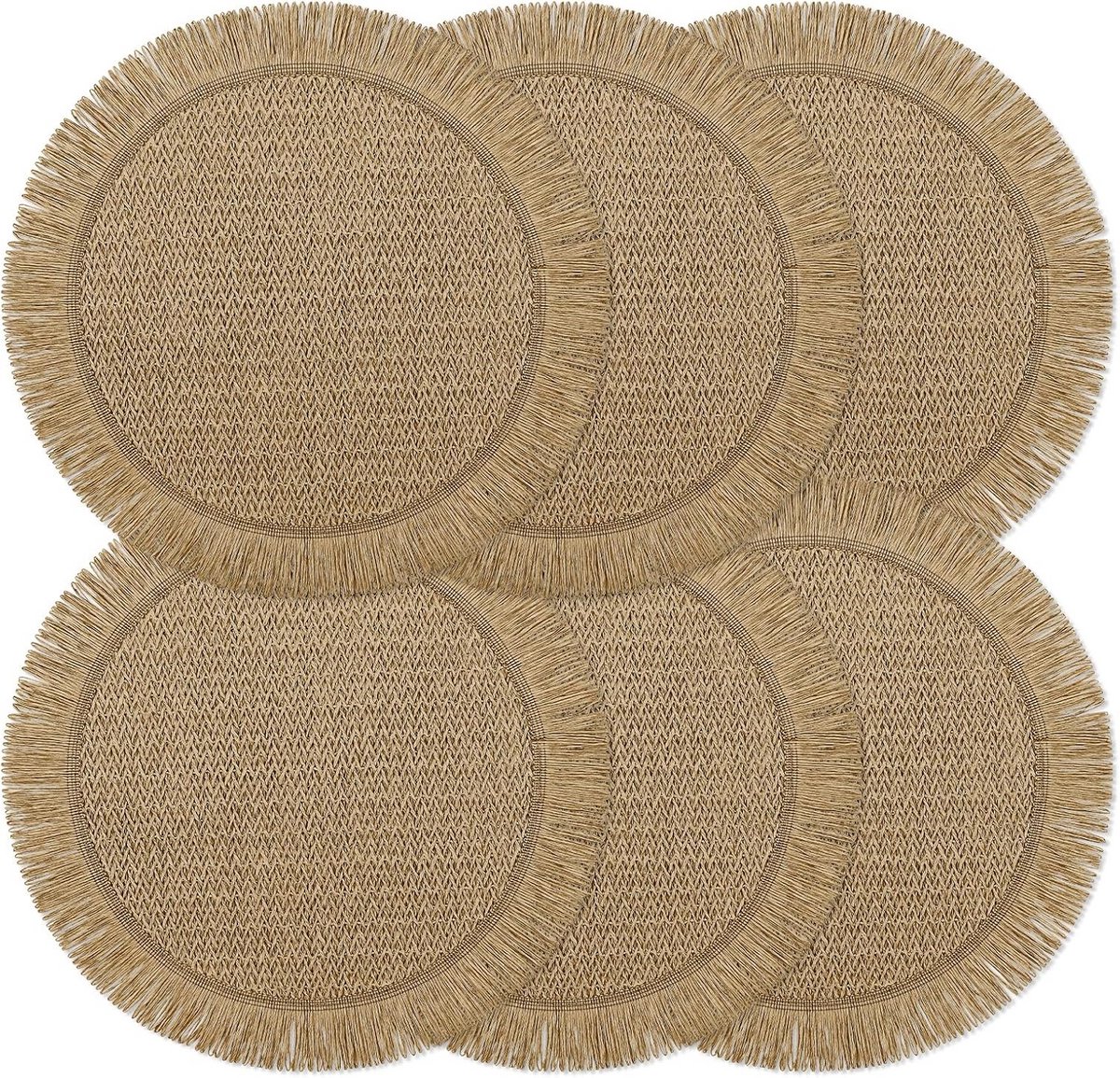 Set van 6 Ronde Hittebestendige Placemat van Groen Papier - Rustic Eetdecoratie 38 cm
