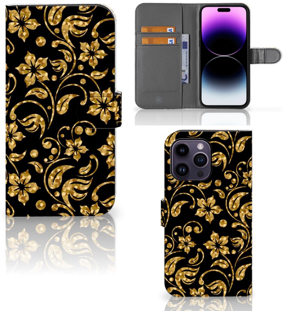 iPhone 15 Pro Max Hoesje Gouden Bloemen