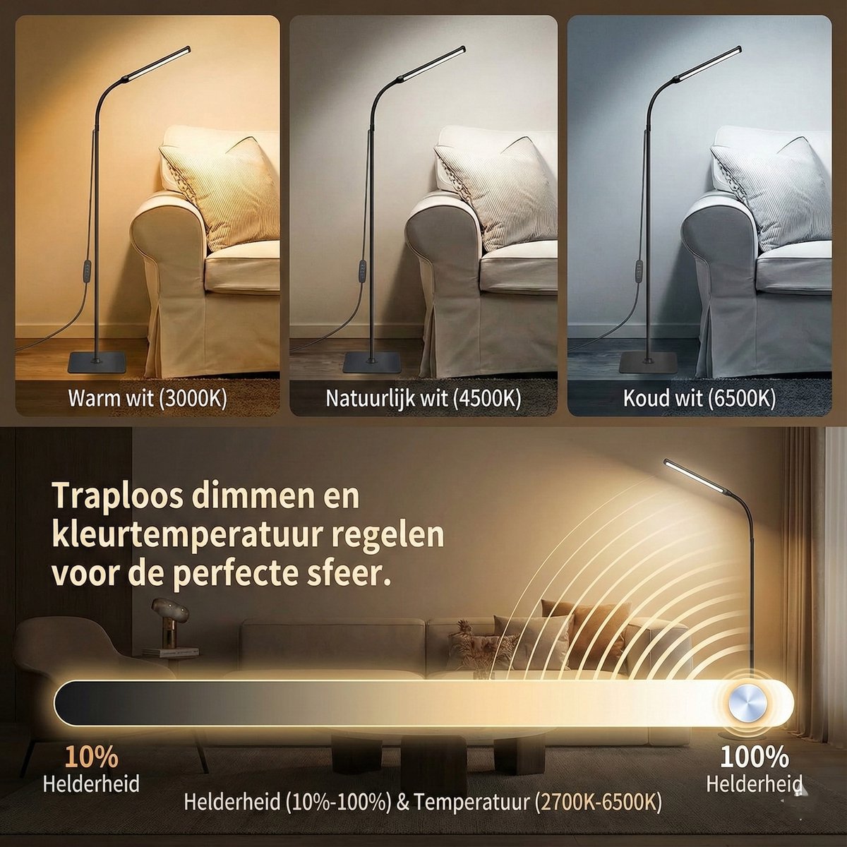 MUPOO Dimbare LED Vloerlamp - Flexibel verstelbaar, 10W USB thumbnail 2