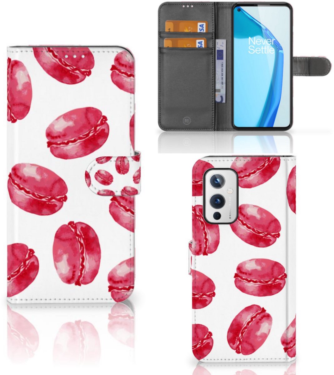 OnePlus 9 Book Cover Pink Macarons