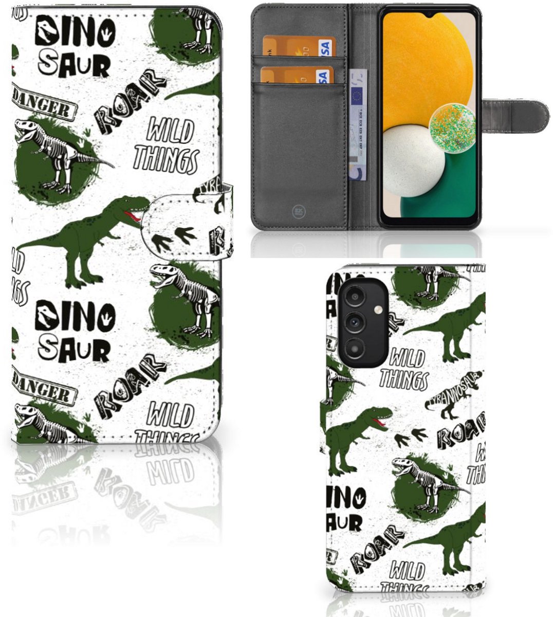 Telefoonhoesje met Pasjes voor Samsung Galaxy A14 4G Dinosaurus