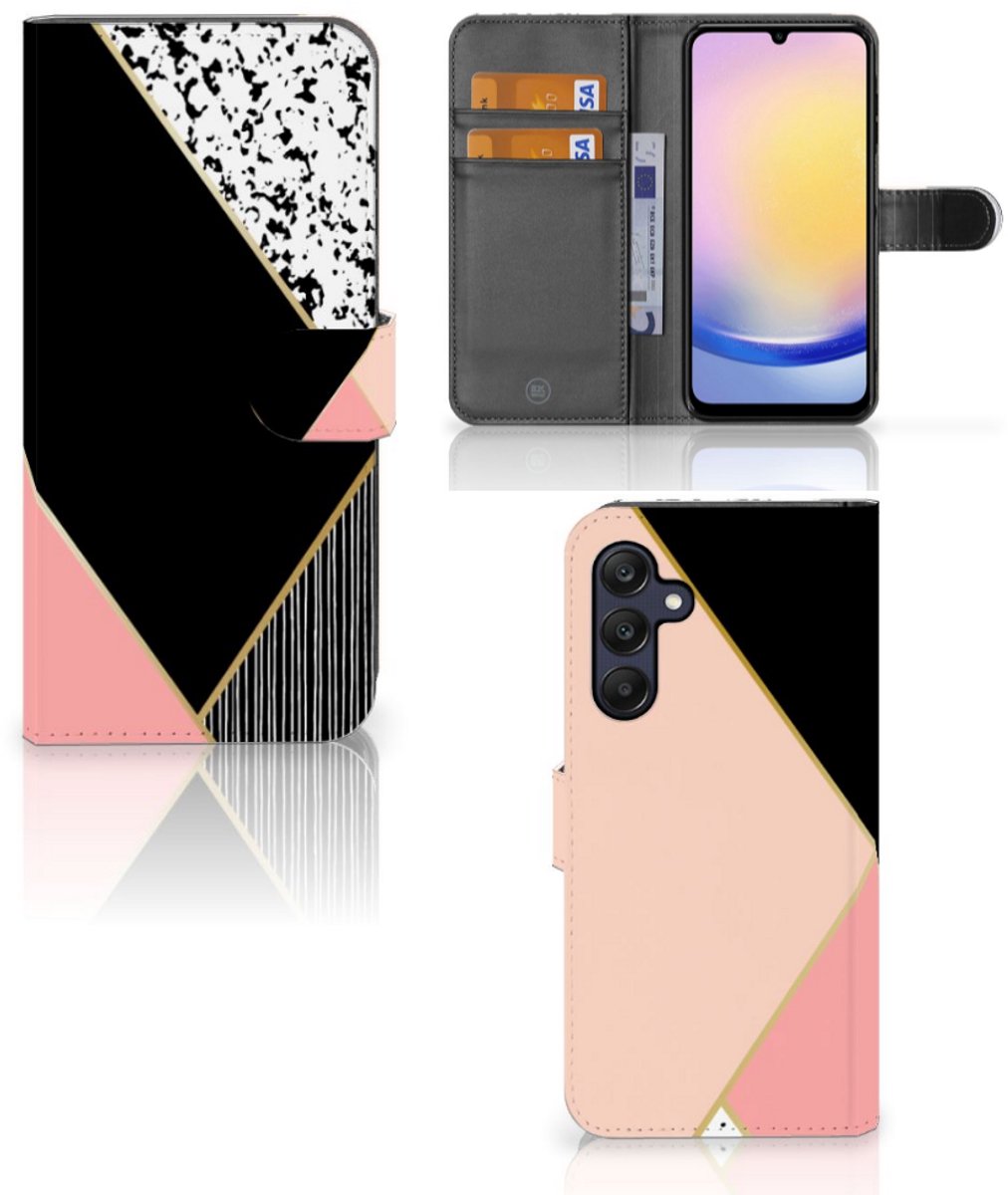 Samsung Galaxy A25 Book Case Zwart Roze Vormen