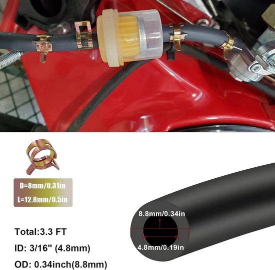 Benzineslang 2 m met 10 klemmen en 2 brandstoffilters voor motorfiets en auto — afbeelding 4