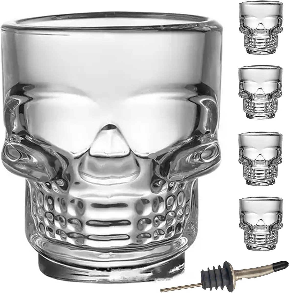Set van 4 Skull Shot Glazen met Flessenschenker - Vriesbestendig 50ml Geschenkset