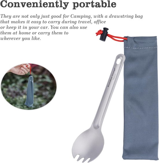 Lichtgewicht Titanium Bestekset voor Kamperen - Herbruikbare Spork en Lepel met Opbergtas — afbeelding 4