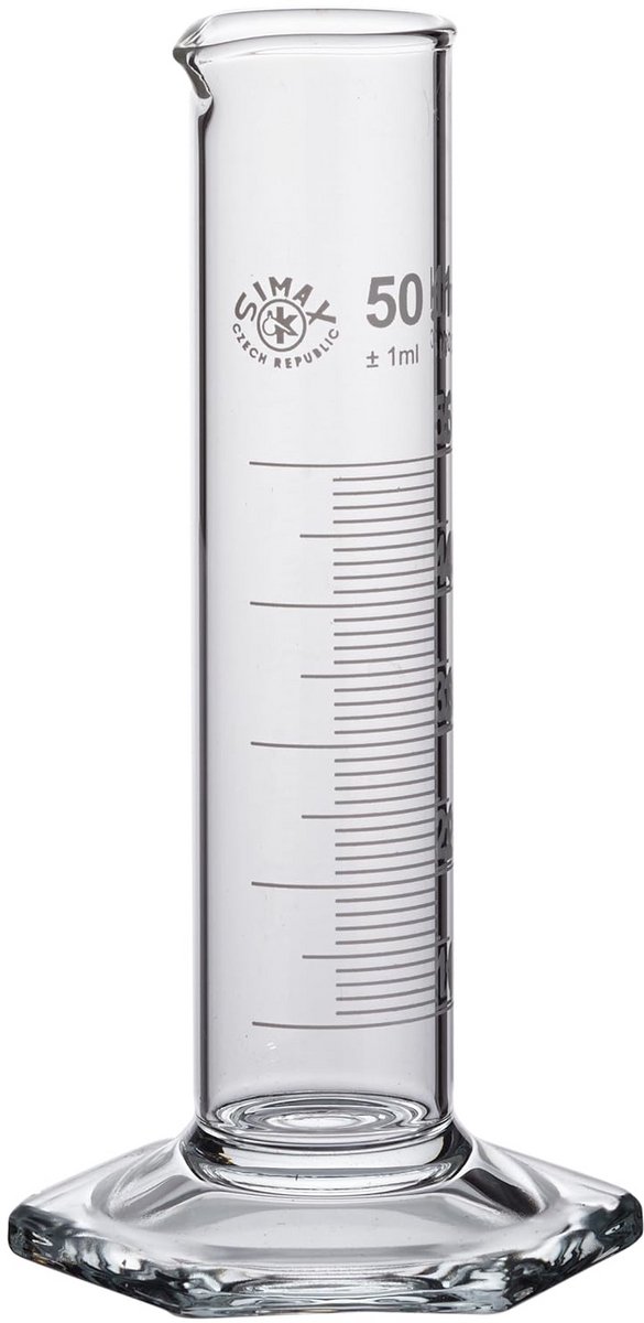 Meetcilinder Borosilicaatglas 50 ml - Lage Vorm met Zeskantvoet - Klasse B