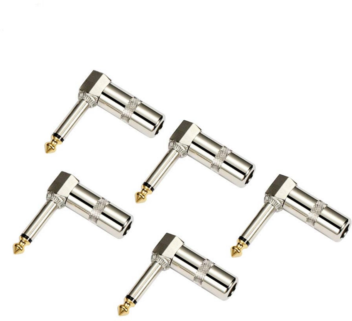 Audio 1/4" 90 graden haakse stekker - Heavy Duty Mono connector voor luidspreker/gitaar/microfoon - 5-pack