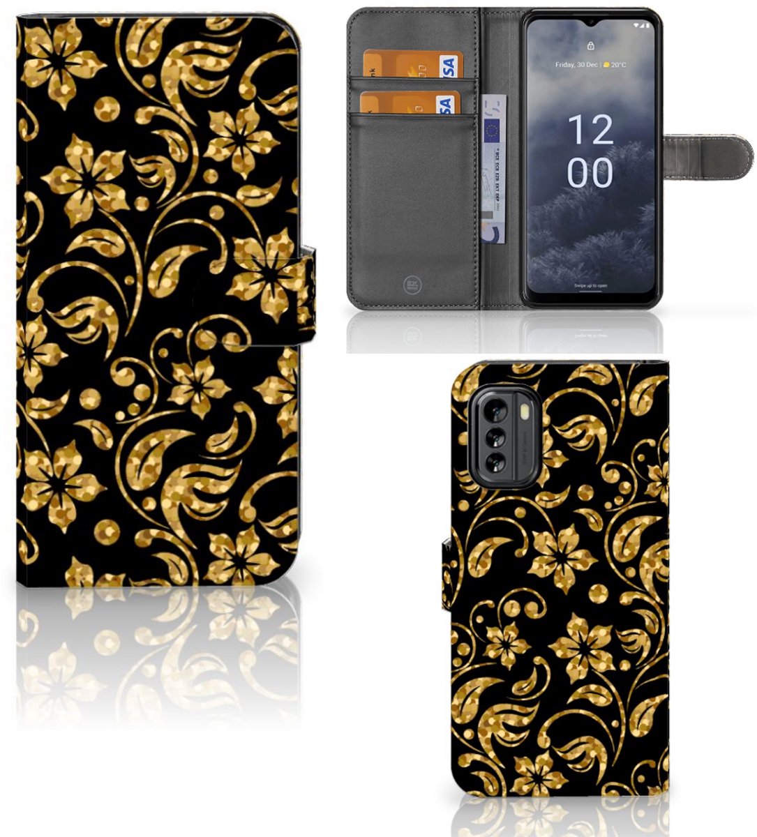 Nokia G60 Hoesje Gouden Bloemen