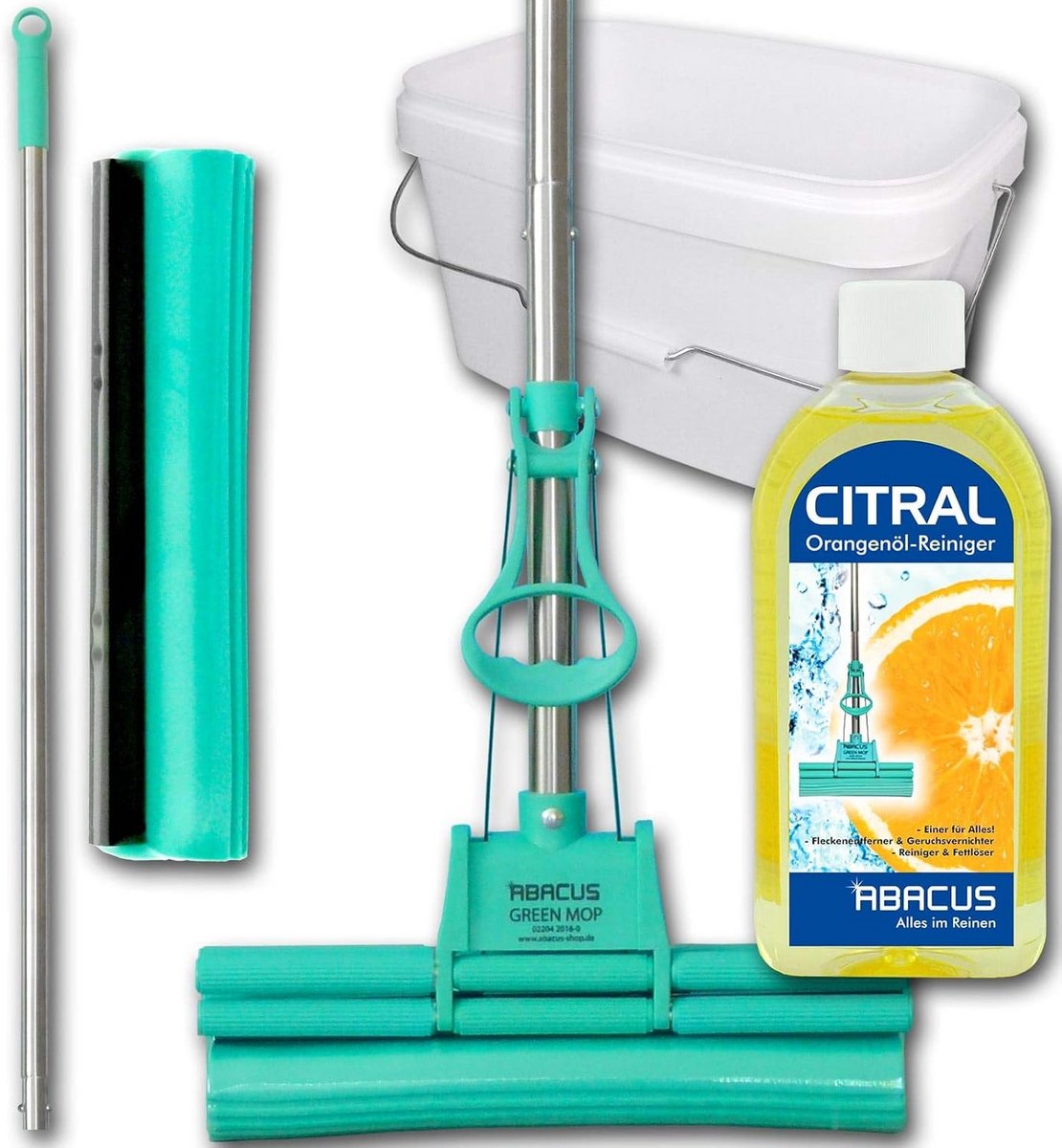 Uitermate absorberende Dweilmop Set met Emmer en Sinaasappelreiniger - 30 cm Vloerwisser