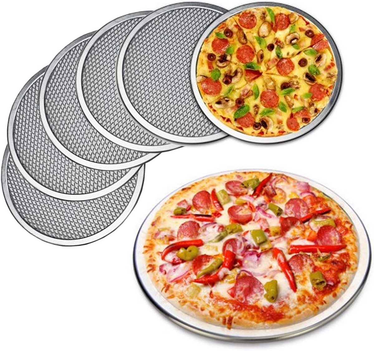 Ronde Pizzapannen met Gaten - Set van 6 - Ideaal voor Ovengebruik, 30,5 cm