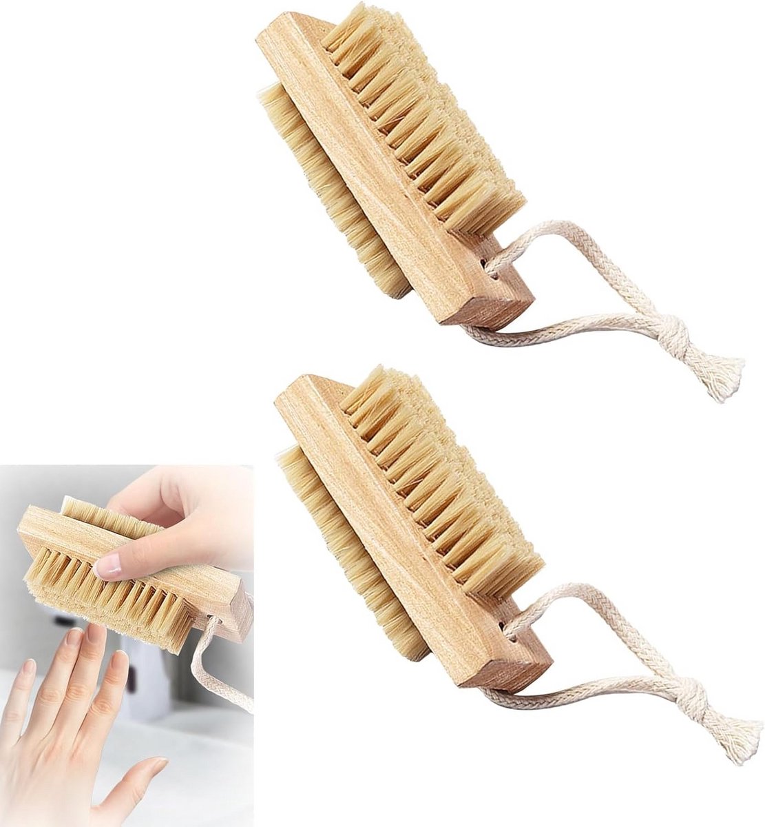 Houten Dubbelzijdige Nagelborstel - Set van 2 voor Manicure en Pedicure