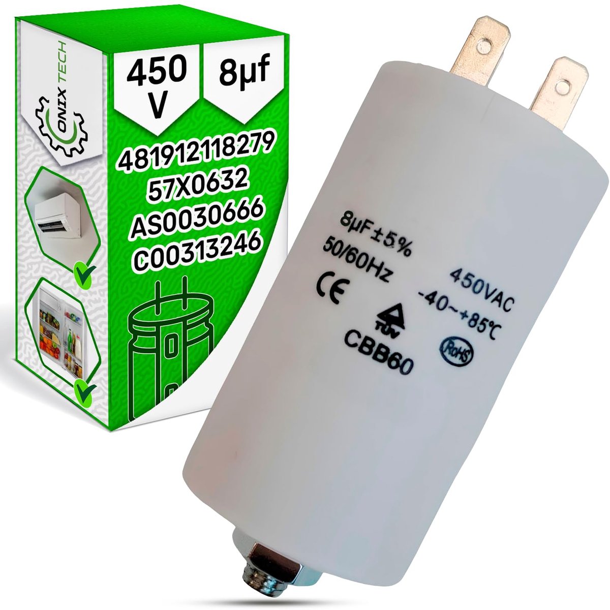 Condensator 8µF CBB60 voor aanloop 450V