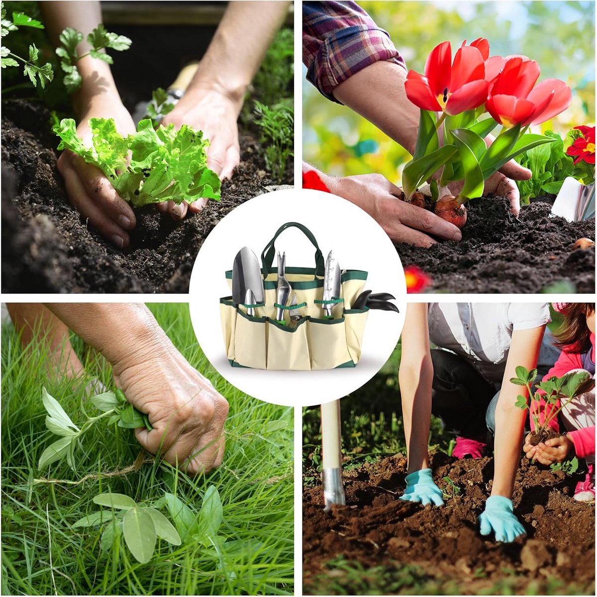 penobon Tuingereedschap, 13-delig, van roestvrij staal, tuinieren met tas, cadeaus voor tuinliefhebbers