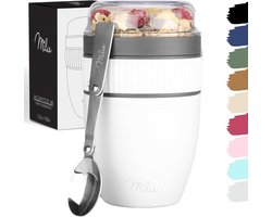 Milu müsli Cup to go 400 ml, kunststof yoghurtbeker, mueslibeker, lekvrije beker met yoghurt-/paplepel (wit)