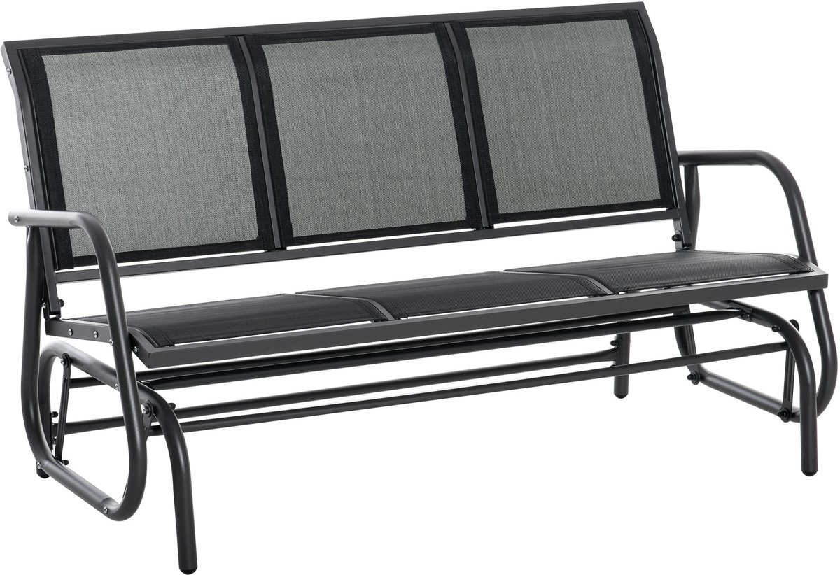 Wishdor Schommelbank Voor 3 Personen - Schommelfunctie - Metalen Frame - Zwarte Kleur - 147 x 75 x 85 Cm