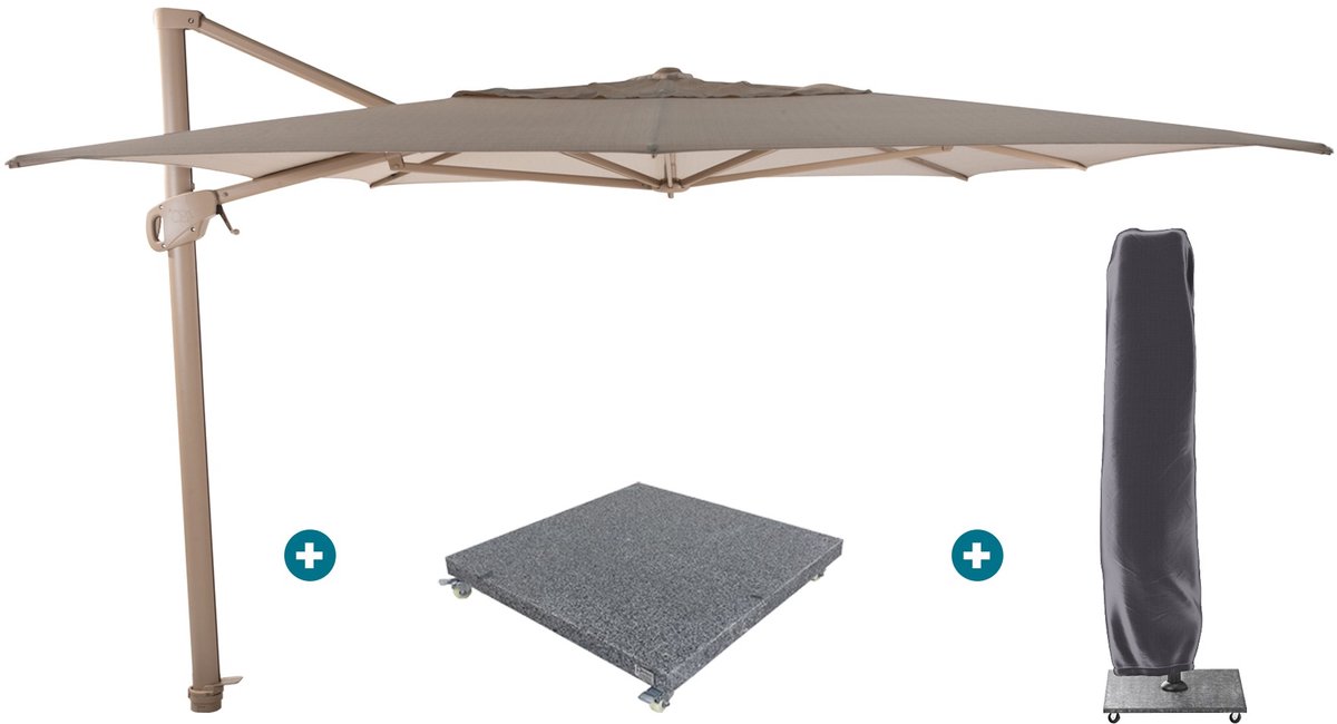 4-Seasons zweefparasol Hacienda 300 x 400 - Latte/zand met voet en hoes