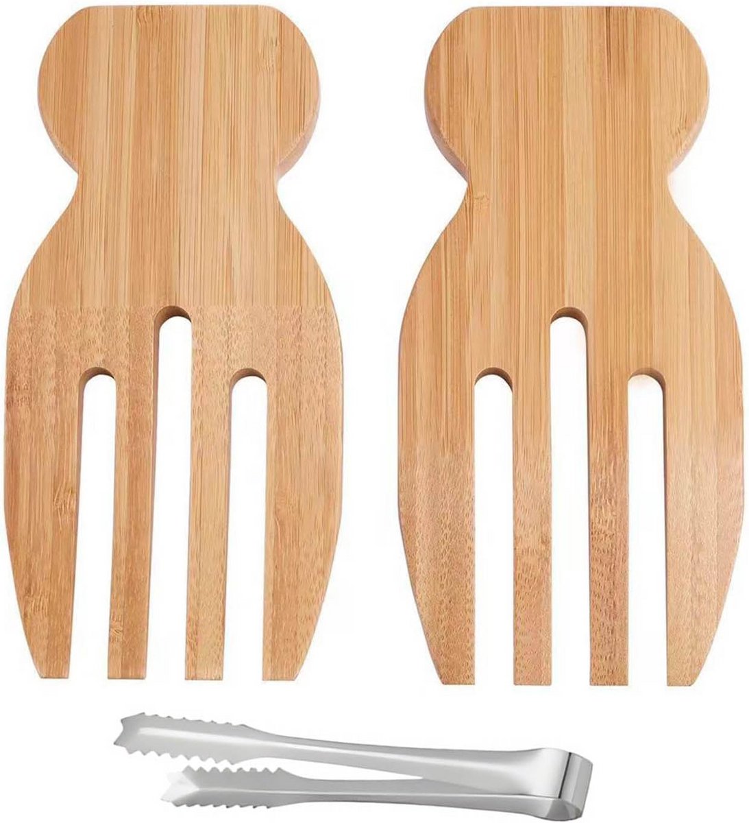 Houten Slawerkset met Clip - Saladevork en Saladetang