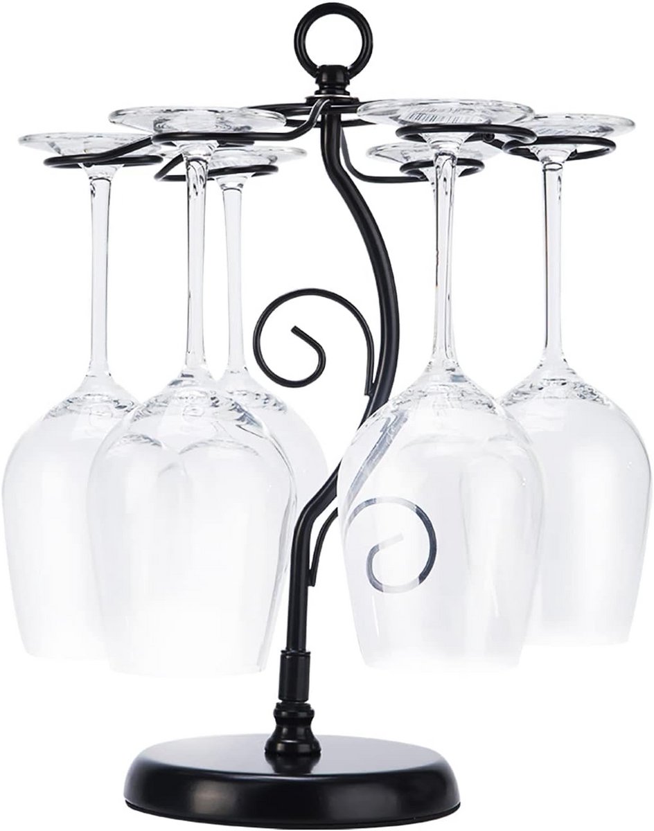 Vrijstaand Wijnglashouder voor Tafel of Aanrecht - Metalen Display Rack met 6 Haken