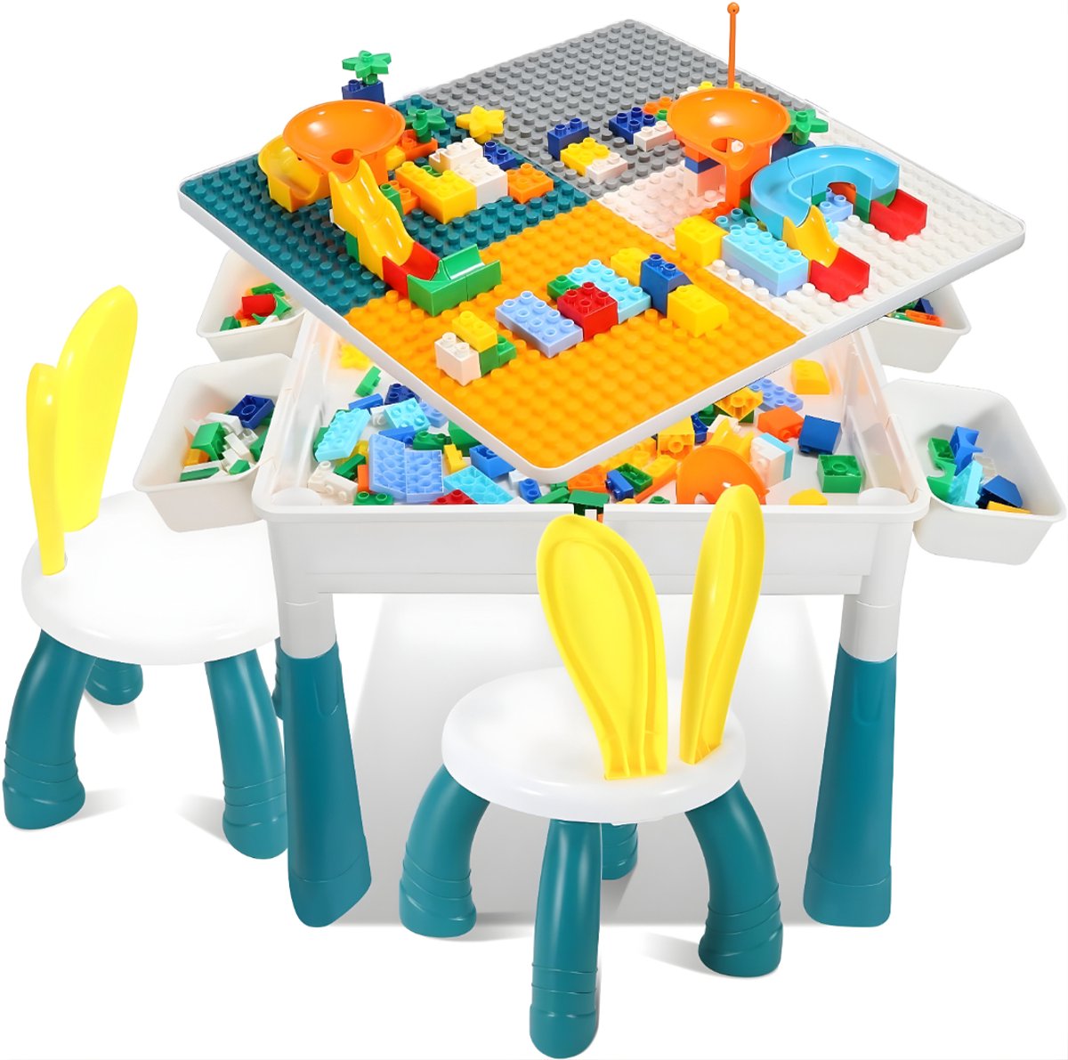 DnA® Kinderbureau - Kindertafel - Kinder Bureau - Bureau Meisje - Kinderbureau Met Stoel - Wit en Blauw - 51cm x 51cm x 51cm