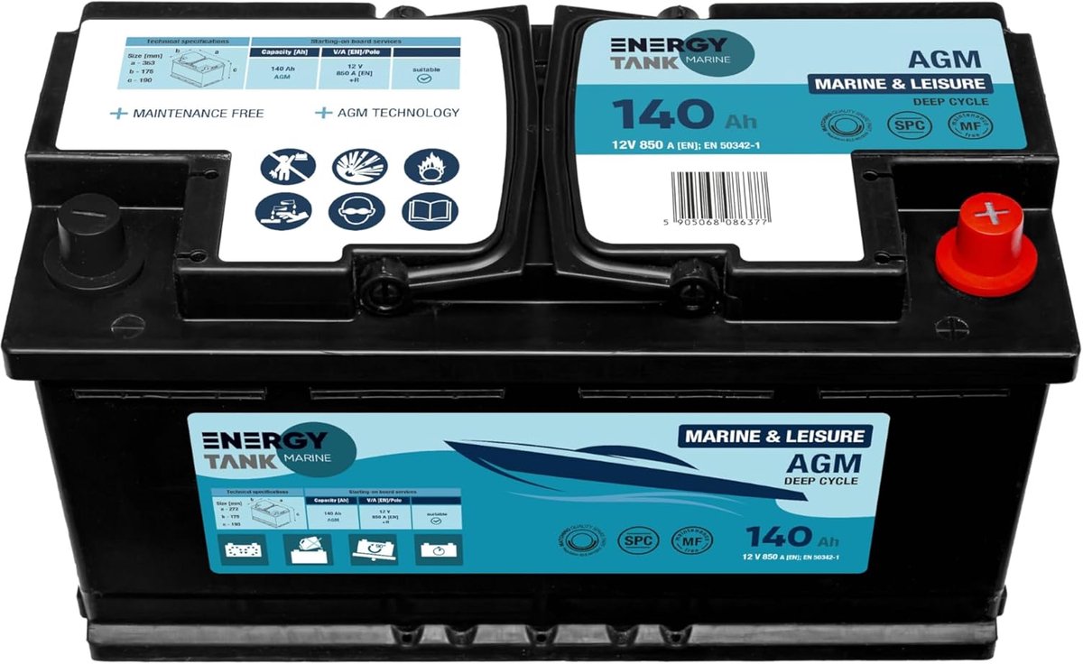 Boot Accu 140 Ah - 12 V Onderhoudsvrije Marine Batterij voor Elektromotor en Boot