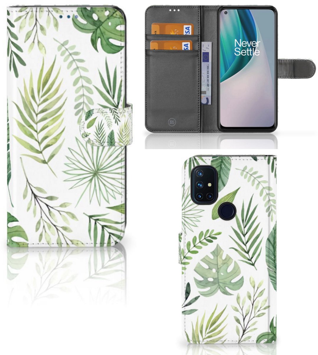 Book Case voor OnePlus Nord N10 Hoesje Leaves