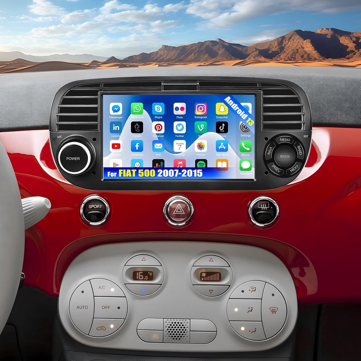 Android 13 Auto Radio met Navigatie voor FIAT 500 - 7 Inch Touchscreen, Bluetooth, RDS, FM, GPS en WiFi