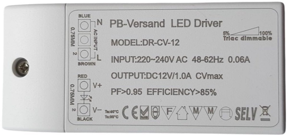 Dimbare LED-transformator 12V DC 1-12 Watt voor G4 MR16 GU5.3