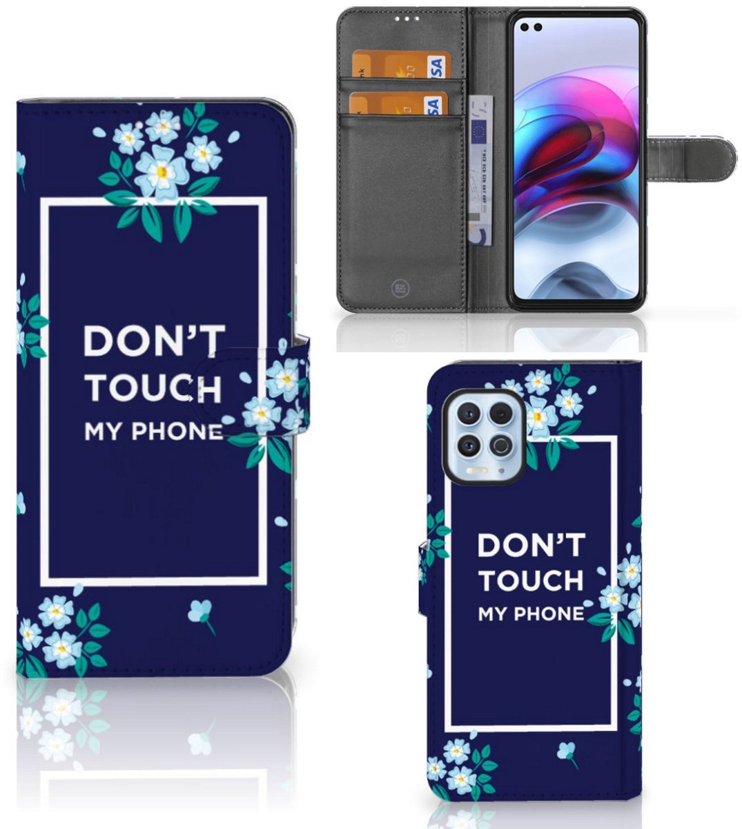 Motorola Moto G100 Portemonnee Hoesje Flowers Blue DTMP