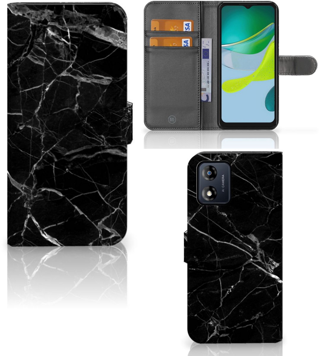 Motorola Moto E13 4G Bookcase Marmer Zwart - Origineel Cadeau Vader