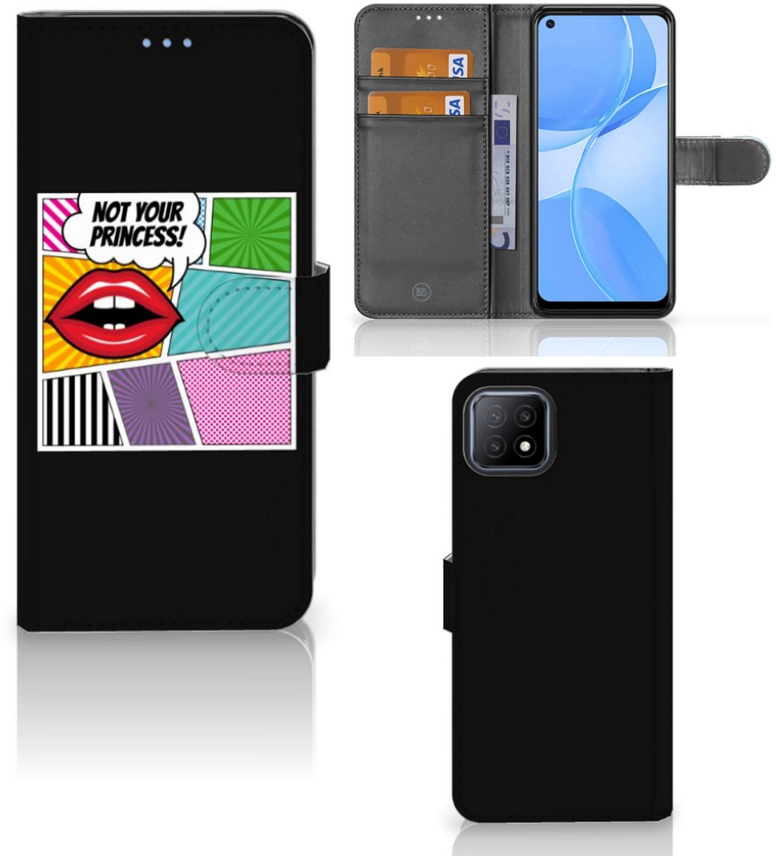 OPPO A73 5G Wallet Case met Pasjes Popart Princess