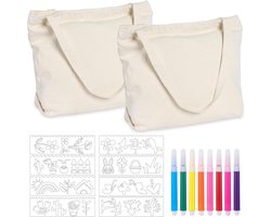 Stoffen tas om te schilderen - Ambachtelijke verjaardag en bruiloft - Opvouwbare boodschappentas met ritssluiting - Inclusief gekleurde pennen en tekensjablonen