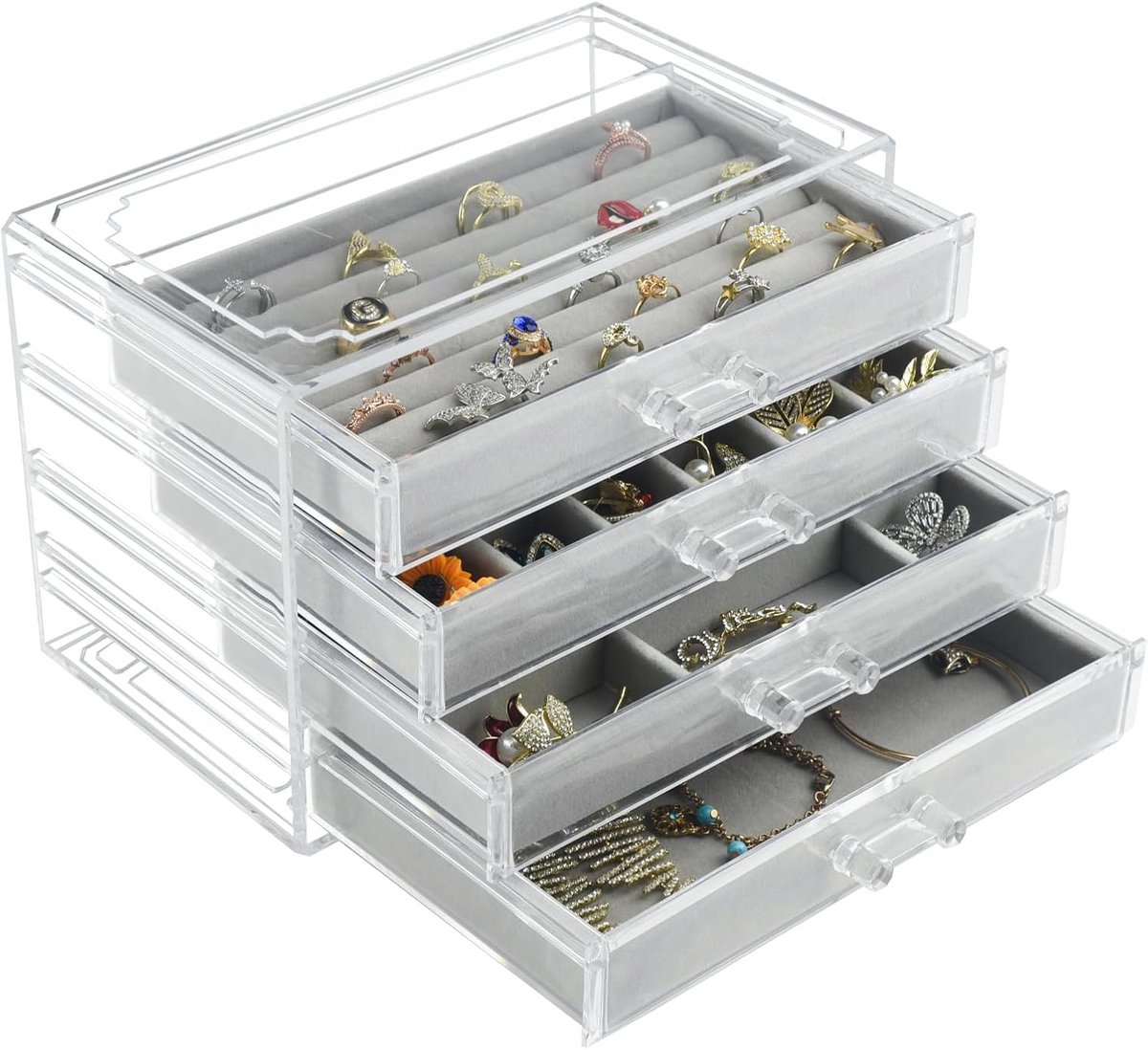 Grote Acryl Sieraden Organizer met 4 Laden - Transparante Sieradendoos voor Vrouwen