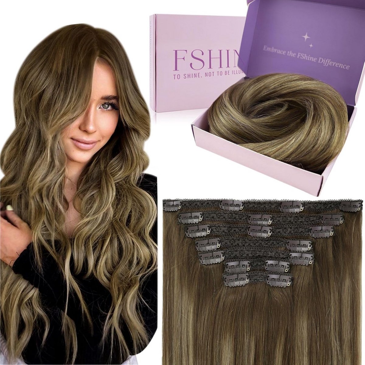 Haarverlenging met Clips in Echt Menselijk Haar Balayage 22 Inch 7 Delen #4/27/4