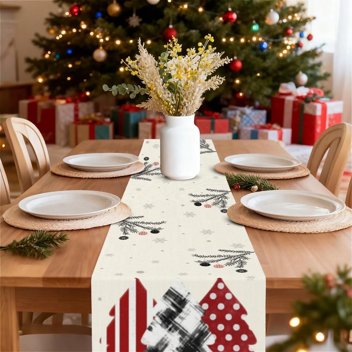 Feestelijke Kerst Tafelloper voor Eettafel - Rustiek en Sfeervol