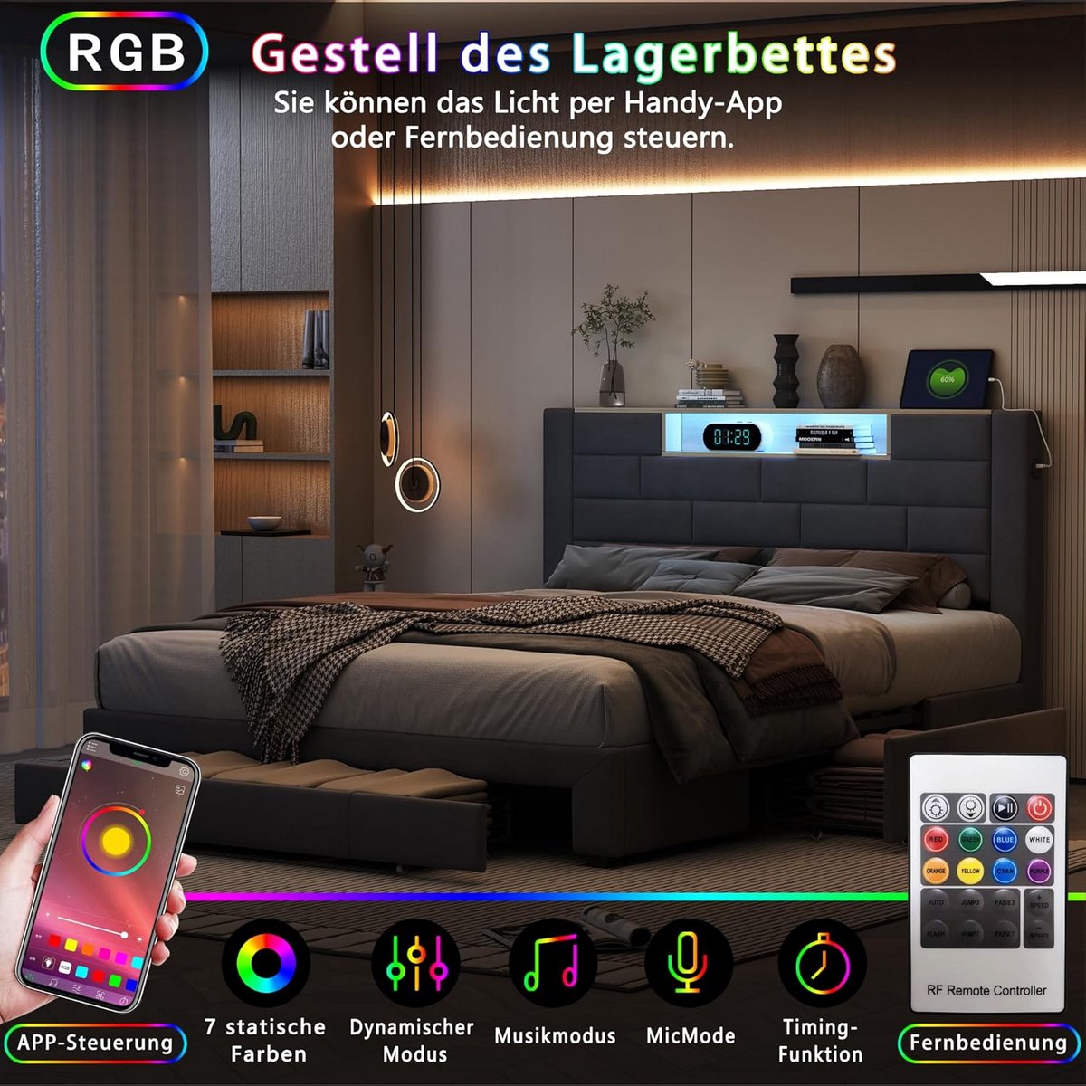 Boxspringbed Grijs Fluweel 160x200 cm met Opbergruimte - afbeelding 2