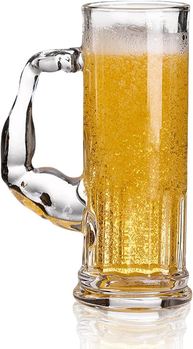 Grote Glazen Bierpul met Uniek Handvat en Vintage Design, 570 ml