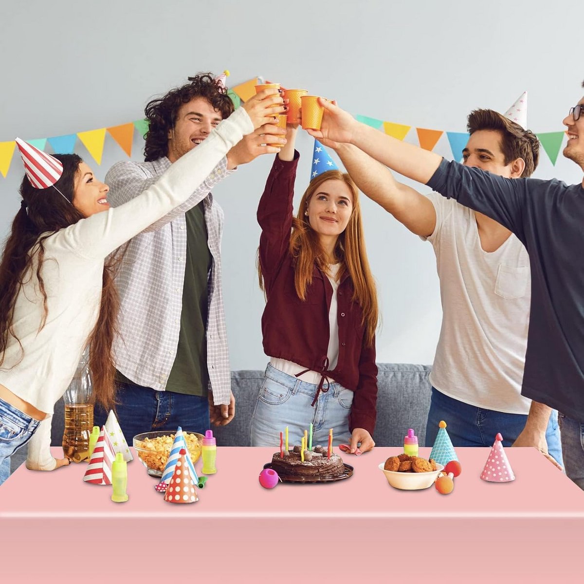 Set van 3 Rechthoekige Tafelkleden Roze Kunststof - Ideaal voor Feest en Diner
