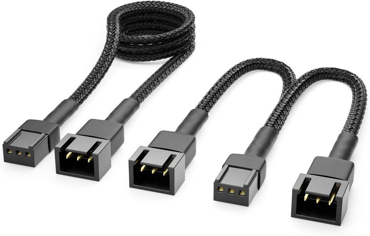 Ventilatorkabel Set Verlengkabel 3-Pins voor PC - 60 cm Verlenging en 15 cm Y-Kabel