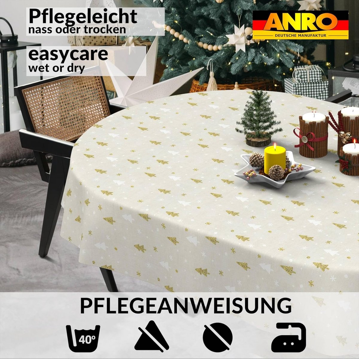 Feestelijk Stoffen Tafelkleed Kerstboom Design Wasbaar Ovaal 280x140 cm