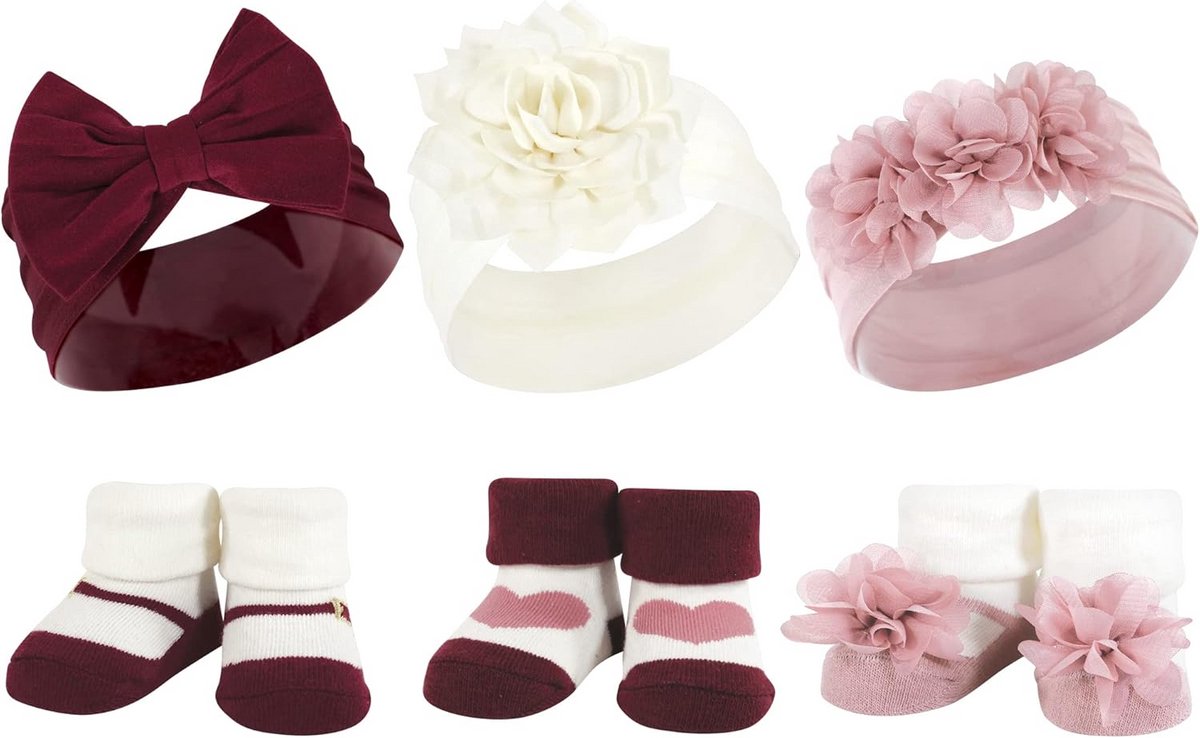 Babyset Cadeauset Meisjes: Hoofdband en Sokken Bordeaux Blush